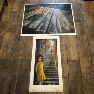 2 Margaret Walter Keane Lithograph Prints Big Eyes 1960's Midcentury Pop Art